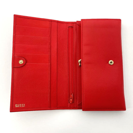 GUCCI Long Wallet Purse 035�E6416�E1720�E0 leather Red Horseshoe Women Used Authentic
