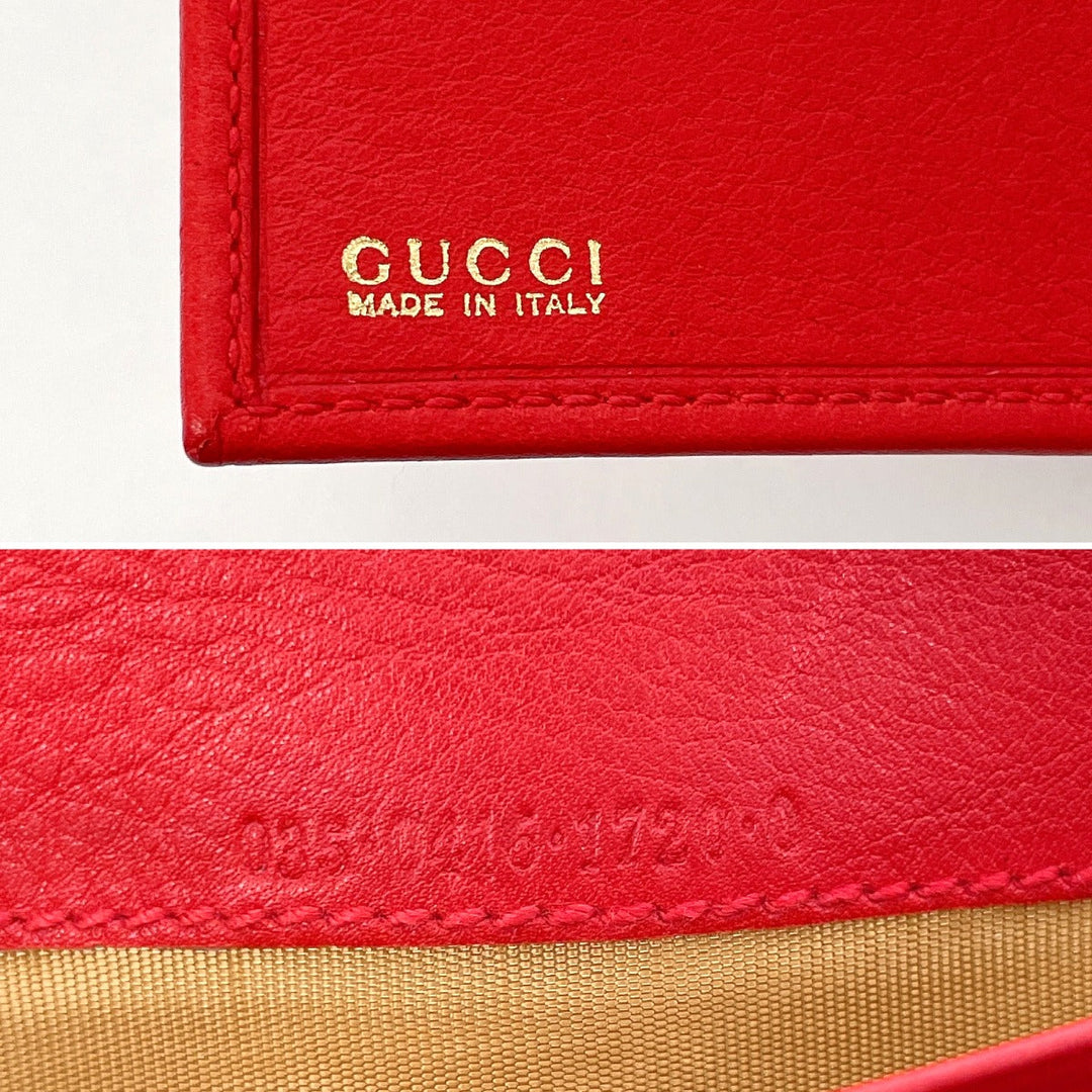 GUCCI Long Wallet Purse 035�E6416�E1720�E0 leather Red Horseshoe Women Used Authentic