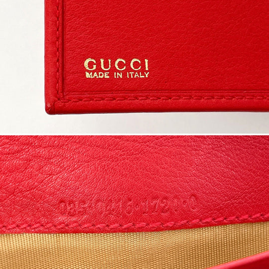 GUCCI Long Wallet Purse 035�E6416�E1720�E0 leather Red Horseshoe Women Used Authentic