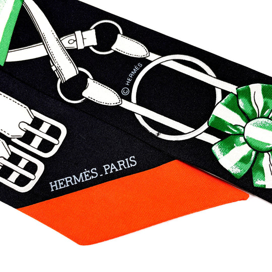 HERMES scarf 100% silk black Jumping