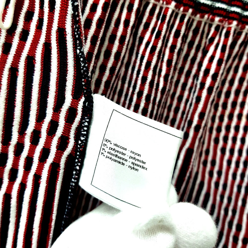 CHANEL one piece P47925 Rayon Black x Red x White stripe Summer dress Women 34 Used Authentic