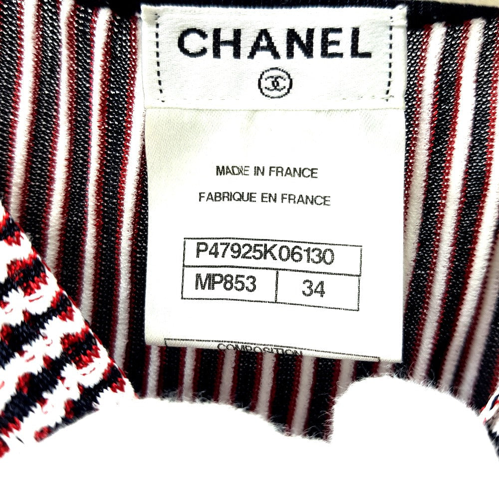CHANEL one piece P47925 Rayon Black x Red x White stripe Summer dress Women 34 Used Authentic