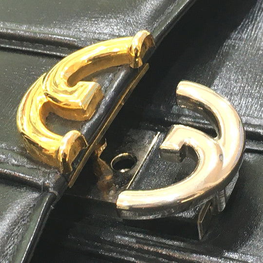 GUCCI Shoulder Bag leather black GGMetal Old Gucci Women Used Authentic