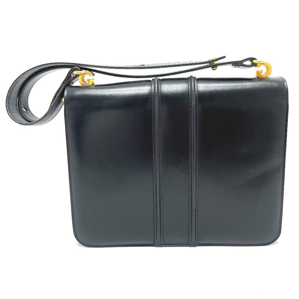 GUCCI Shoulder Bag leather black GGMetal Old Gucci Women Used Authentic