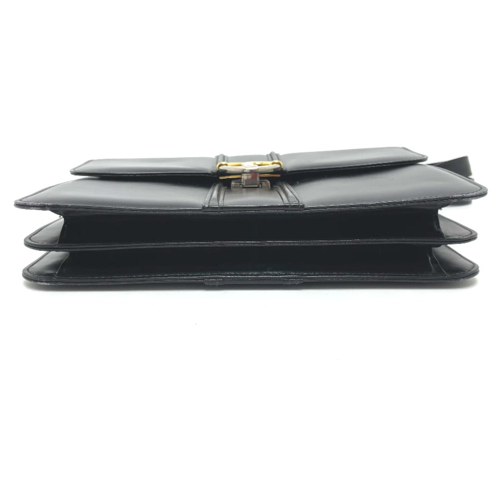 GUCCI Shoulder Bag leather black GGMetal Old Gucci Women Used Authentic