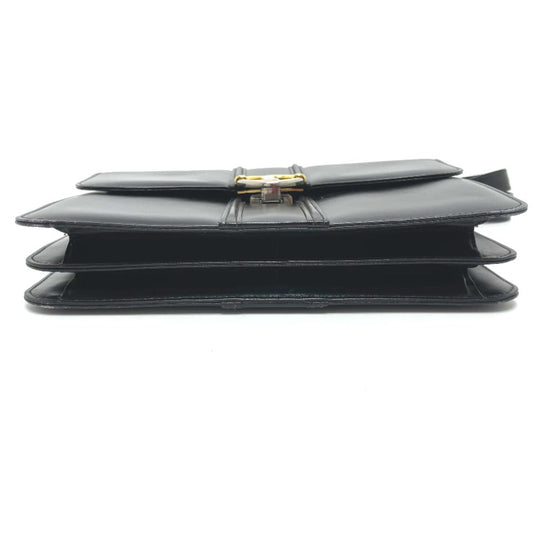 GUCCI Shoulder Bag leather black GGMetal Old Gucci Women Used Authentic