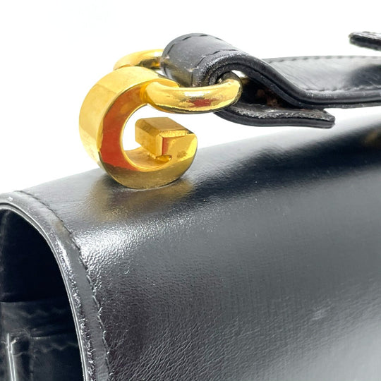 GUCCI Shoulder Bag leather black GGMetal Old Gucci Women Used Authentic