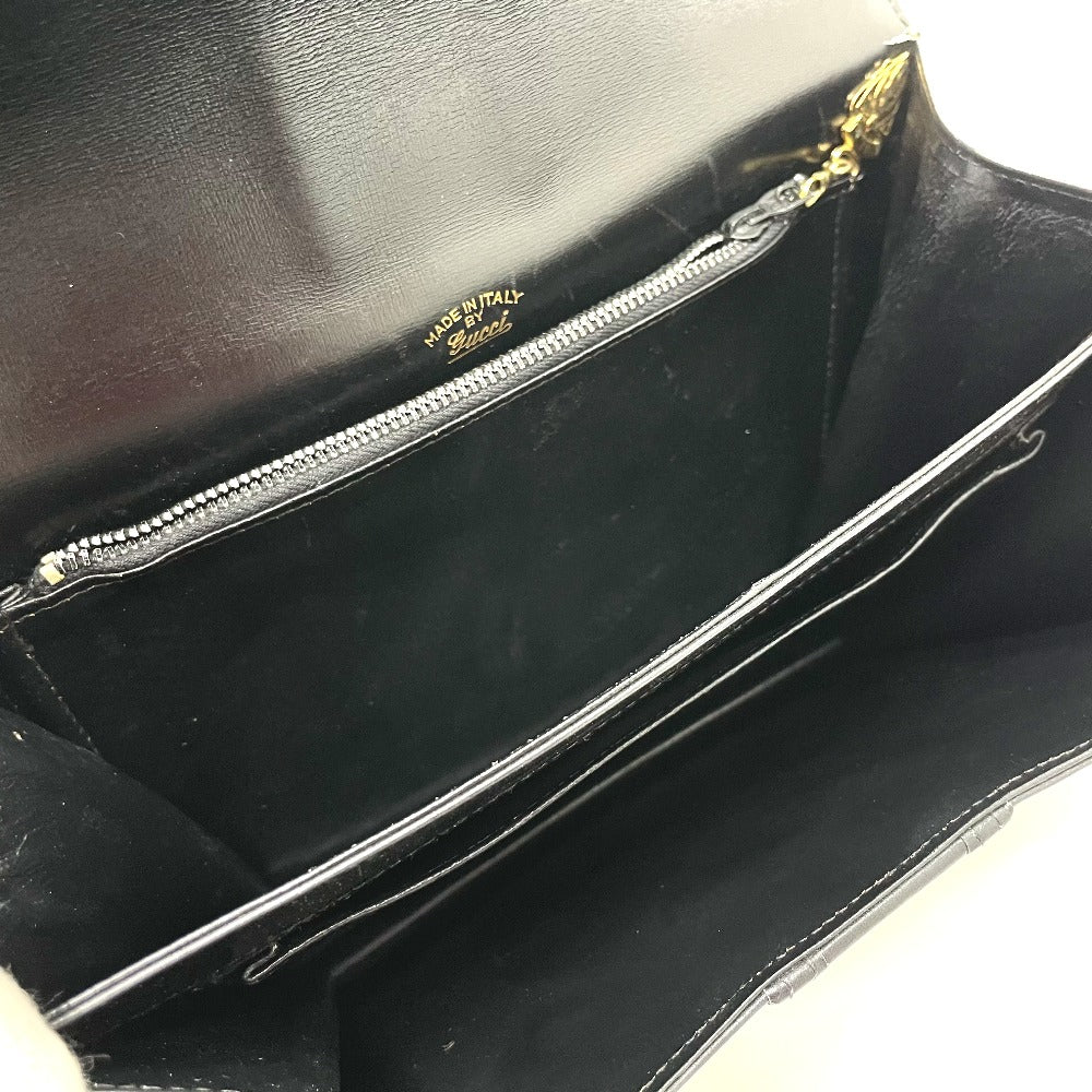 GUCCI Shoulder Bag leather black GGMetal Old Gucci Women Used Authentic