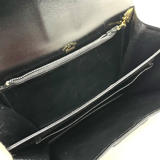 GUCCI Shoulder Bag leather black GGMetal Old Gucci Women Used Authentic