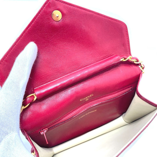 CHANEL Shoulder Bag lambskin Red x Gold Metal Bicolole COCO Mark Women Used Authentic