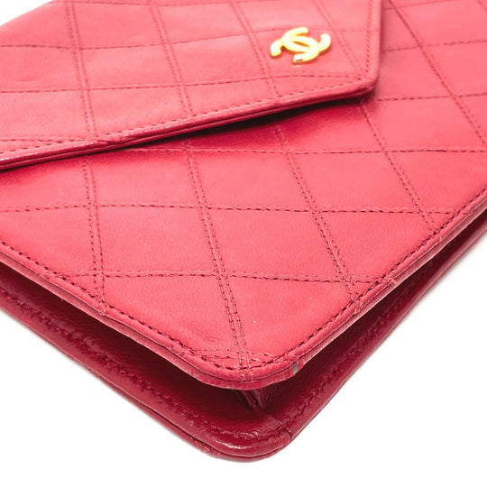 CHANEL Shoulder Bag lambskin Red x Gold Metal Bicolole COCO Mark Women Used Authentic