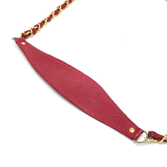 CHANEL Shoulder Bag lambskin Red x Gold Metal Bicolole COCO Mark Women Used Authentic