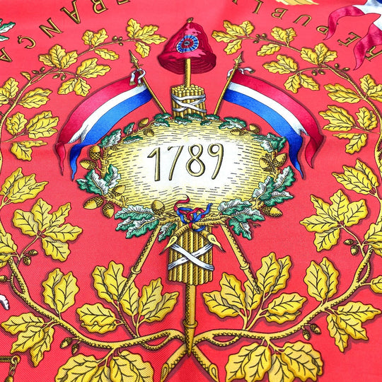 HERMES scarf 100% silk Black x red Carre90 LIBERTE EGALITE FRATERNITE REPUBLIQUE FRANCAISE Women Used Authentic