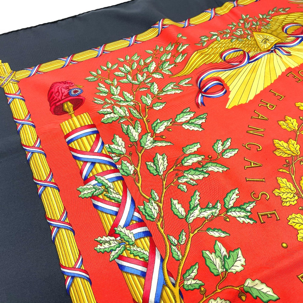 HERMES scarf 100% silk Black x red Carre90 LIBERTE EGALITE FRATERNITE REPUBLIQUE FRANCAISE Women Used Authentic