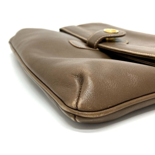 CELINE Shoulder Bag leather Brown logoMetal vintage Women Used Authentic