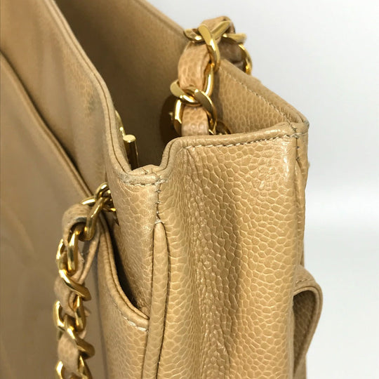 CHANEL Shoulder Bag Caviar skin beige CC COCO Mark Chain Tote Bag Women Used Authentic