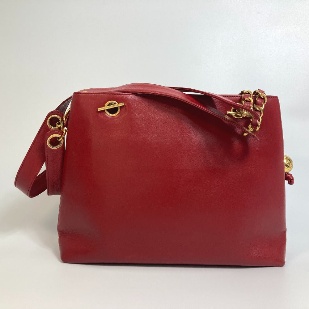 CHANEL Shoulder Bag lambskin Red CCCOCO Mark Turnlock outside flap Women Used Authentic