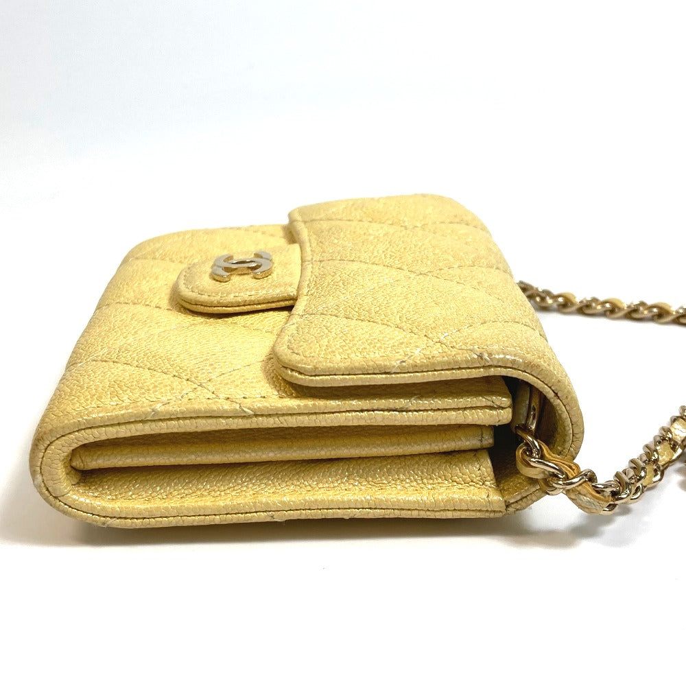 CHANEL Coin case AP0238 Caviar skin Metallic yellow CCCOCO Mark Matrasse Women Secondhand Authentic