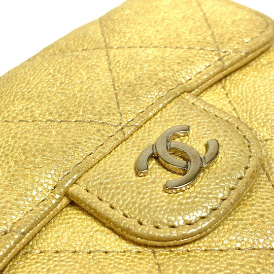 CHANEL Coin case AP0238 Caviar skin Metallic yellow CCCOCO Mark Matrasse Women Secondhand Authentic