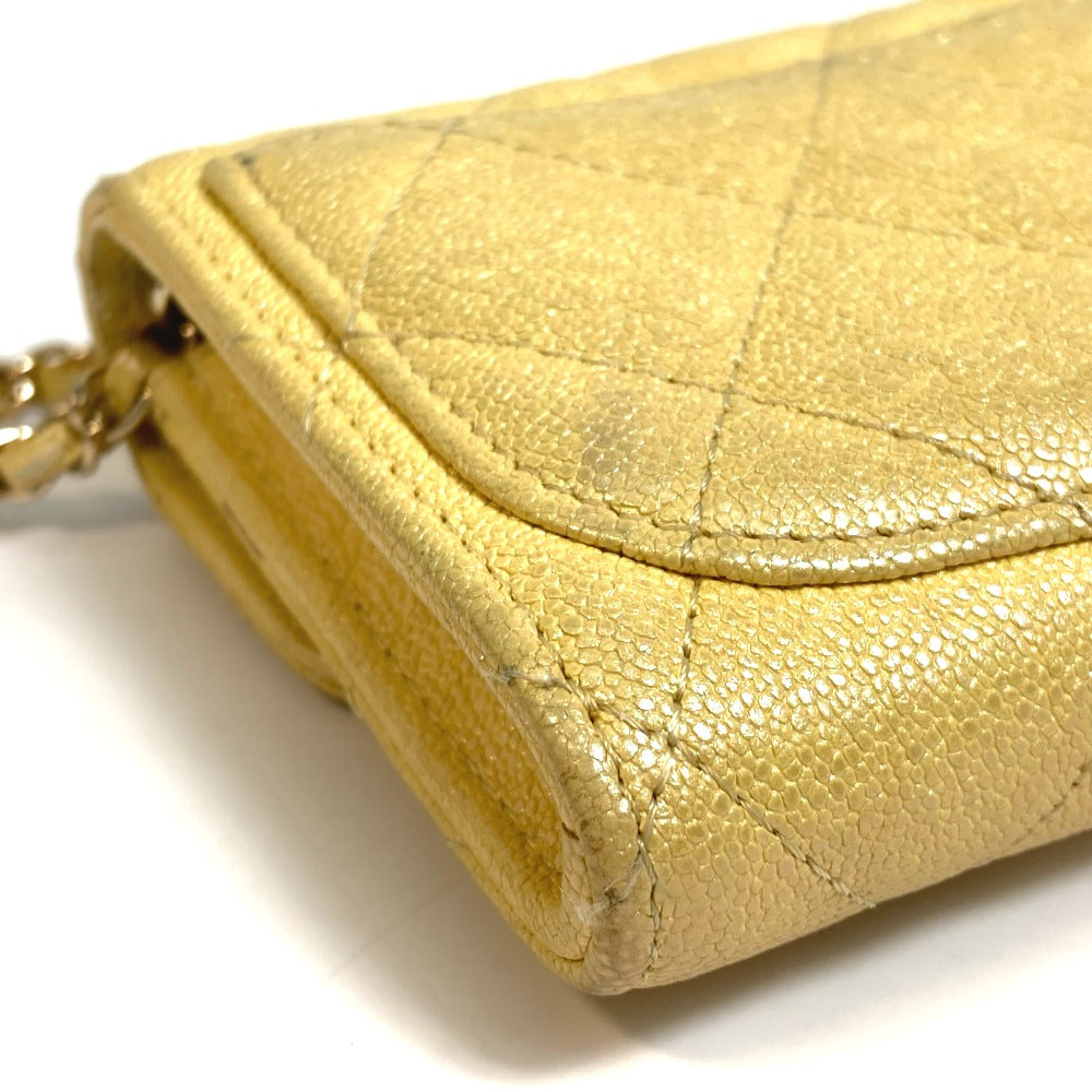 CHANEL Coin case AP0238 Caviar skin Metallic yellow CCCOCO Mark Matrasse Women Secondhand Authentic