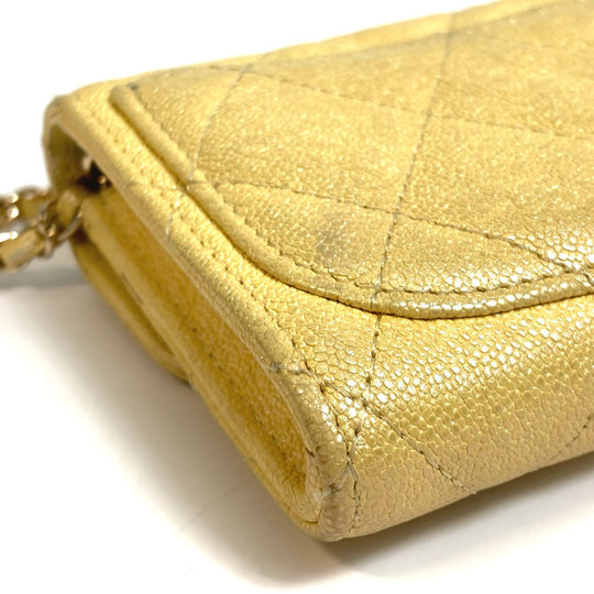 CHANEL Coin case AP0238 Caviar skin Metallic yellow CCCOCO Mark Matrasse Women Secondhand Authentic