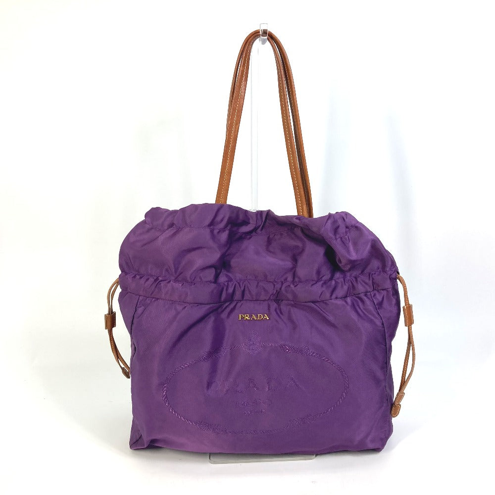 PRADA Tote Bag BN1757 Nylon / leather purple logo Shoulder Bag Women Used Authentic