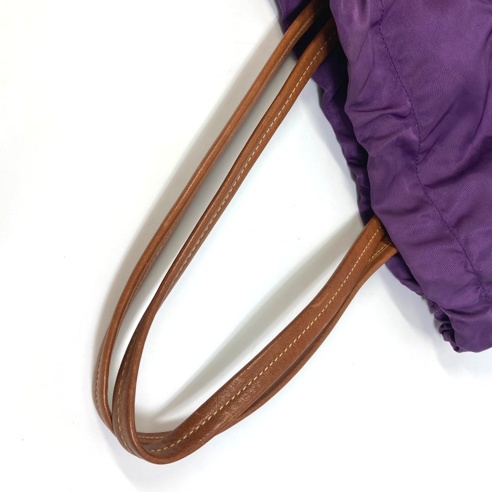 PRADA Tote Bag BN1757 Nylon / leather purple logo Shoulder Bag Women Used Authentic