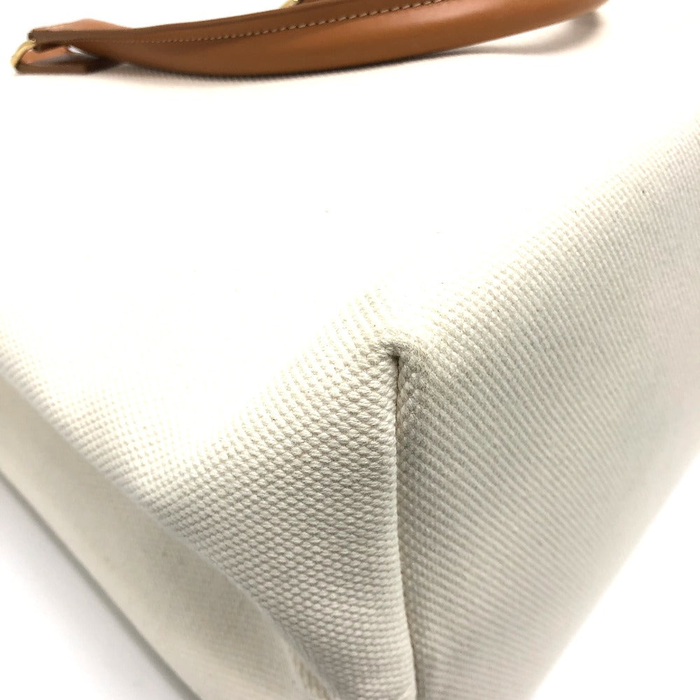 CELINE Tote Bag Canvas / leather white logo Tote Bag Women Used Authentic
