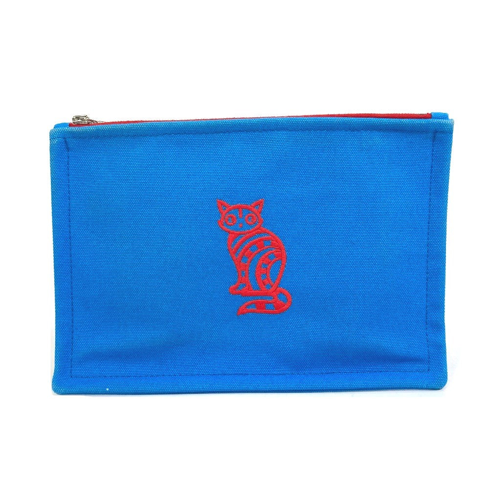 HERMES Pouch canvas Blue x red The King of Cats MITSOU Mitsu Cat Pouch Women Used Authentic