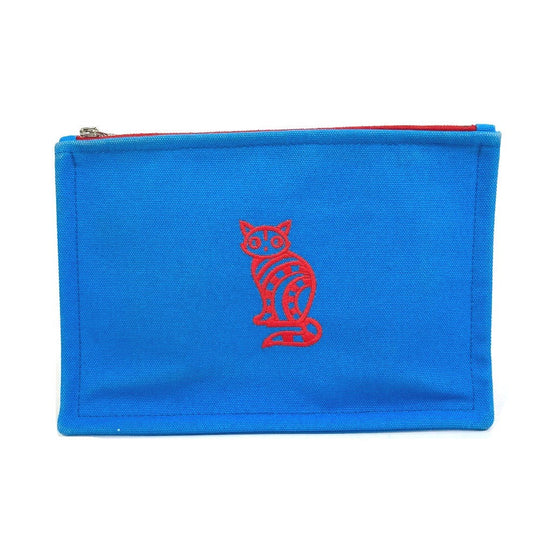 HERMES Pouch canvas Blue x red The King of Cats MITSOU Mitsu Cat Pouch Women Used Authentic