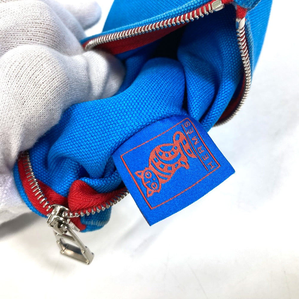 HERMES Pouch canvas Blue x red The King of Cats MITSOU Mitsu Cat Pouch Women Used Authentic