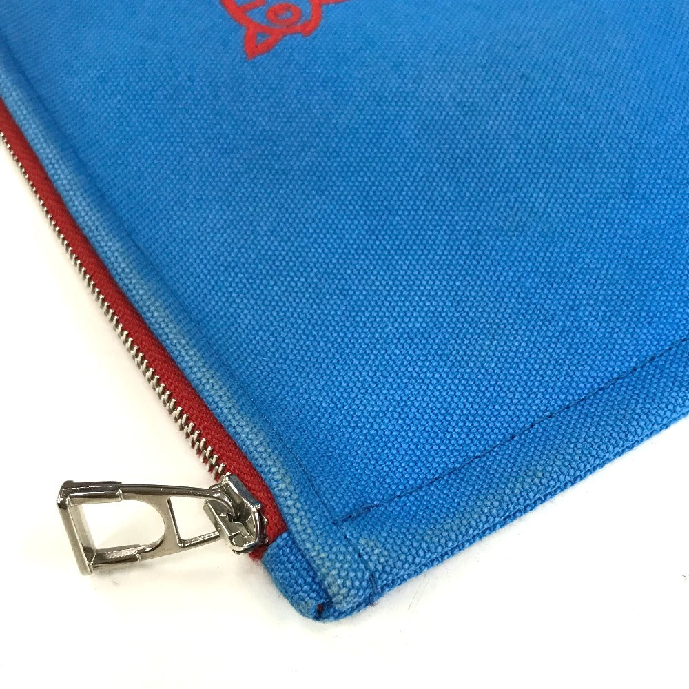 HERMES Pouch canvas Blue x red The King of Cats MITSOU Mitsu Cat Pouch Women Used Authentic