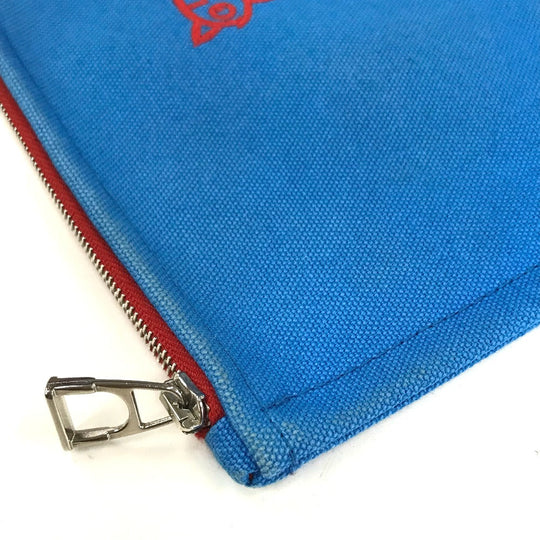 HERMES Pouch canvas Blue x red The King of Cats MITSOU Mitsu Cat Pouch Women Used Authentic