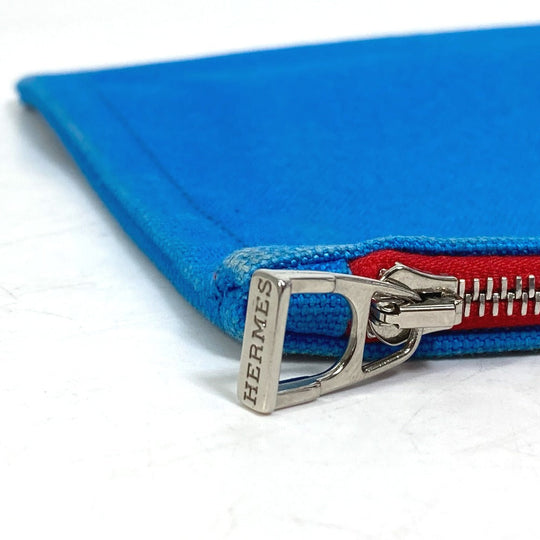 HERMES Pouch canvas Blue x red The King of Cats MITSOU Mitsu Cat Pouch Women Used Authentic