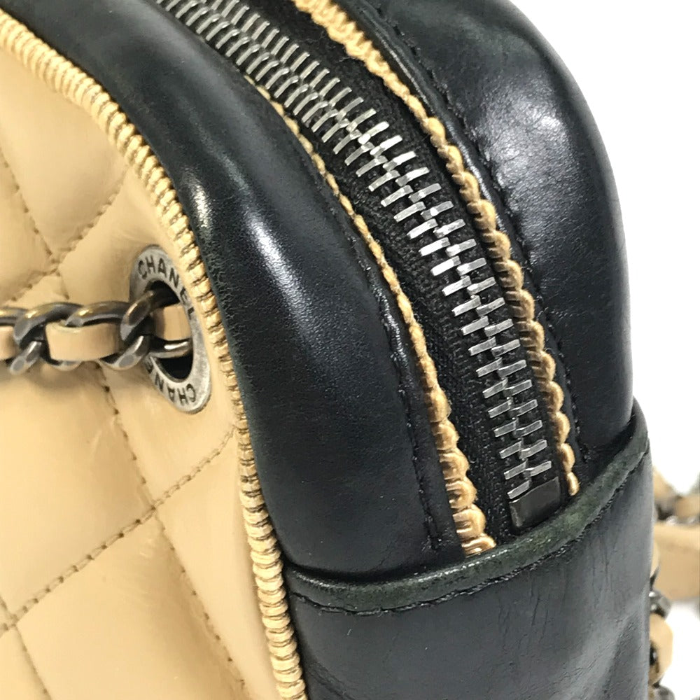 CHANEL Shoulder Bag Calf leather Beige x black CC COCO Mark ballerine Women Used Authentic