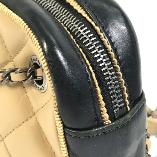 CHANEL Shoulder Bag Calf leather Beige x black CC COCO Mark ballerine Women Used Authentic