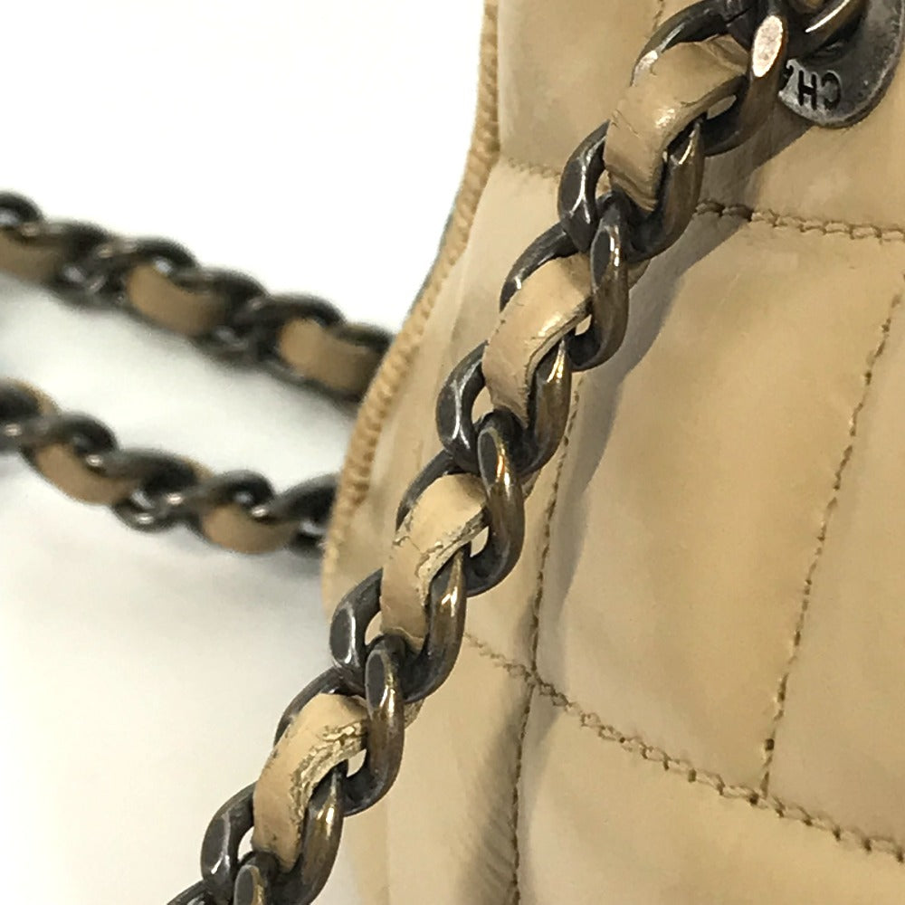 CHANEL Shoulder Bag Calf leather Beige x black CC COCO Mark ballerine Women Used Authentic