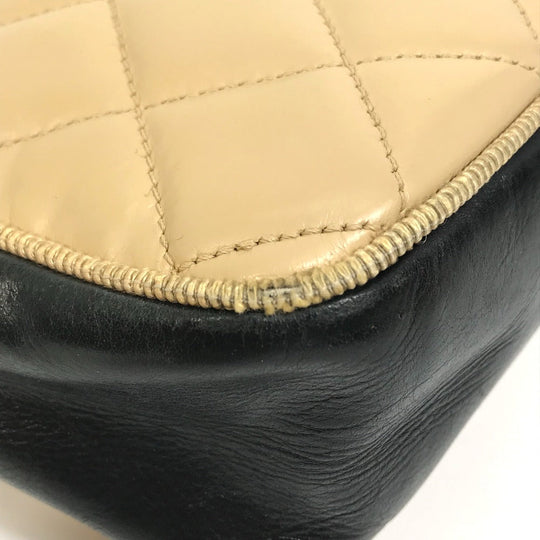 CHANEL Shoulder Bag Calf leather Beige x black CC COCO Mark ballerine Women Used Authentic