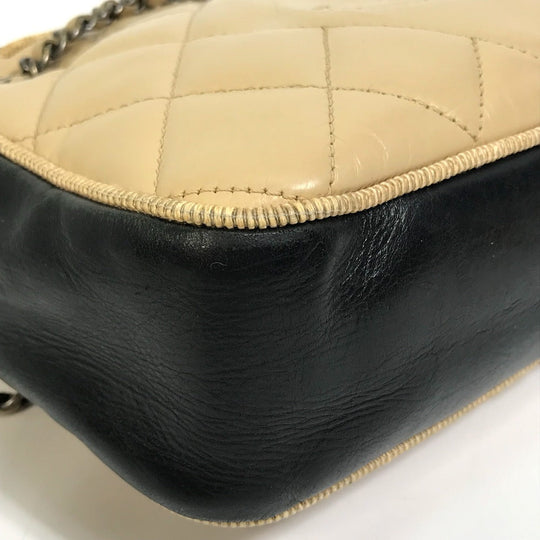 CHANEL Shoulder Bag Calf leather Beige x black CC COCO Mark ballerine Women Used Authentic