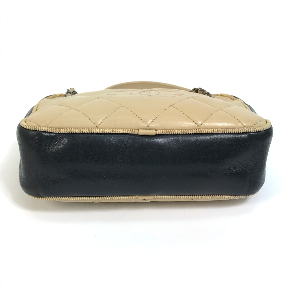 CHANEL Shoulder Bag Calf leather Beige x black CC COCO Mark ballerine Women Used Authentic