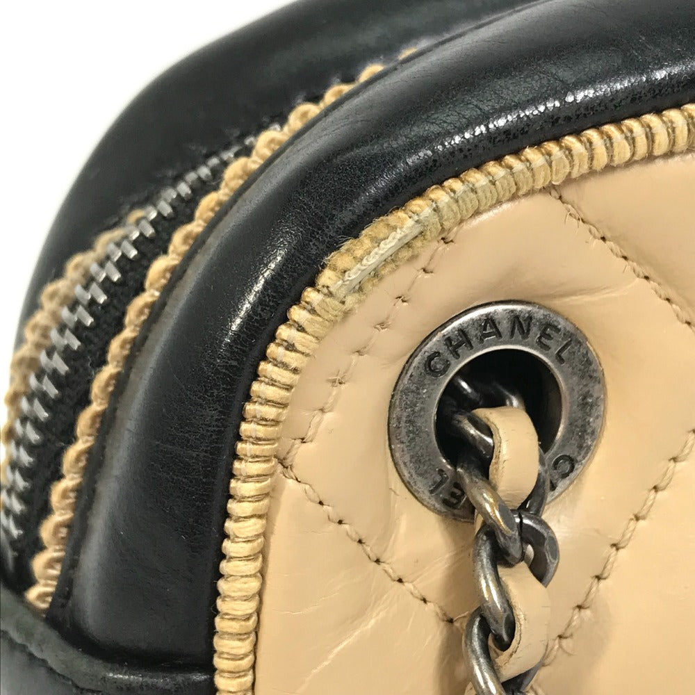 CHANEL Shoulder Bag Calf leather Beige x black CC COCO Mark ballerine Women Used Authentic