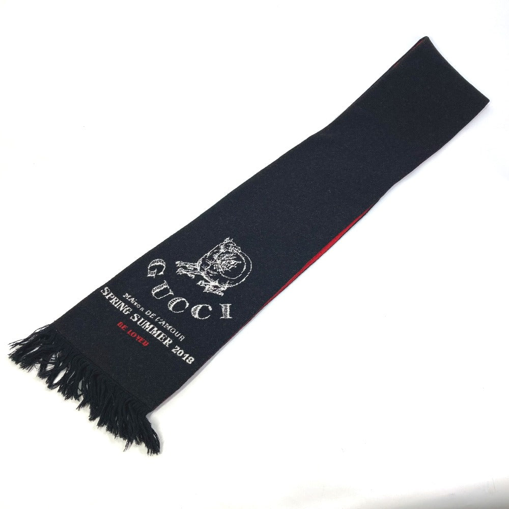 GUCCI Scarf wool black BE LOVED logo scarf