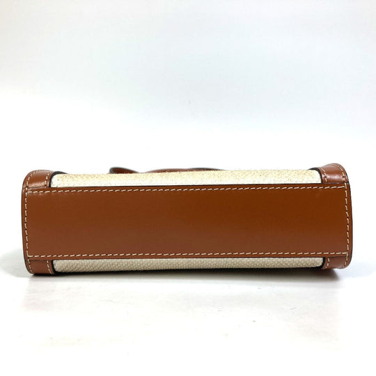 CELINE Shoulder Bag 193302DCI.02NT Canvas / leather beige Carriage Vertical hippo mini Women Used Authentic