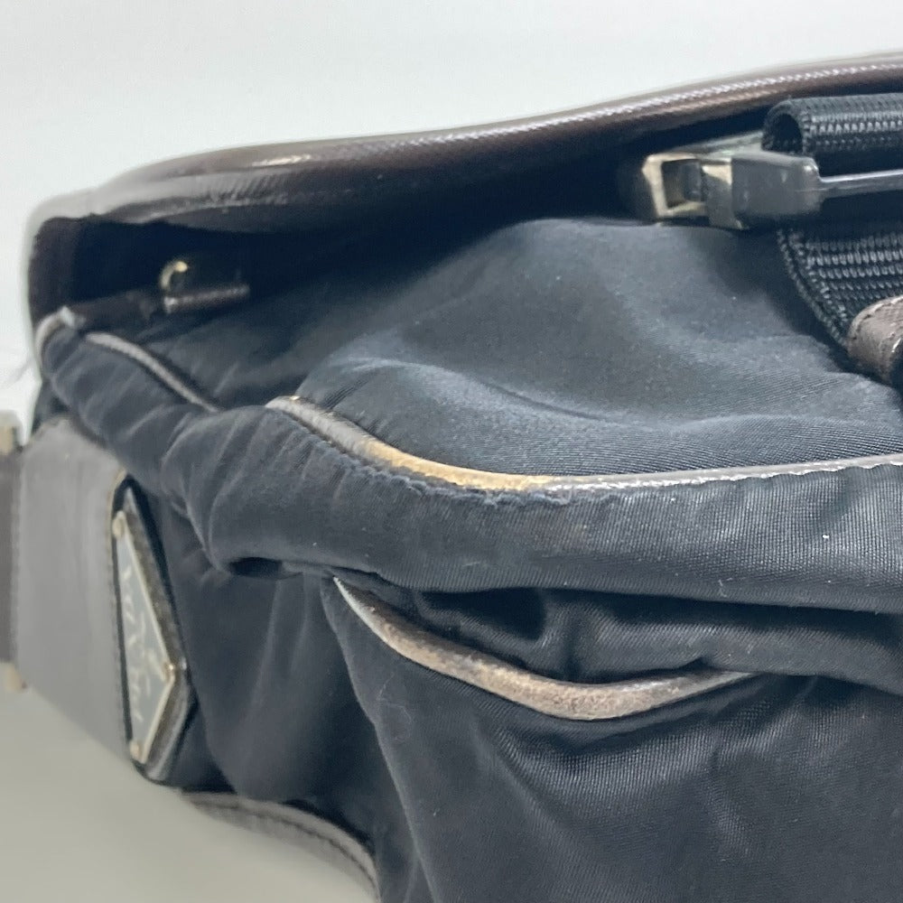 PRADA Shoulder Bag Nylon, Leather Black / brown Triangle logo Messenger bag mens Used Authentic