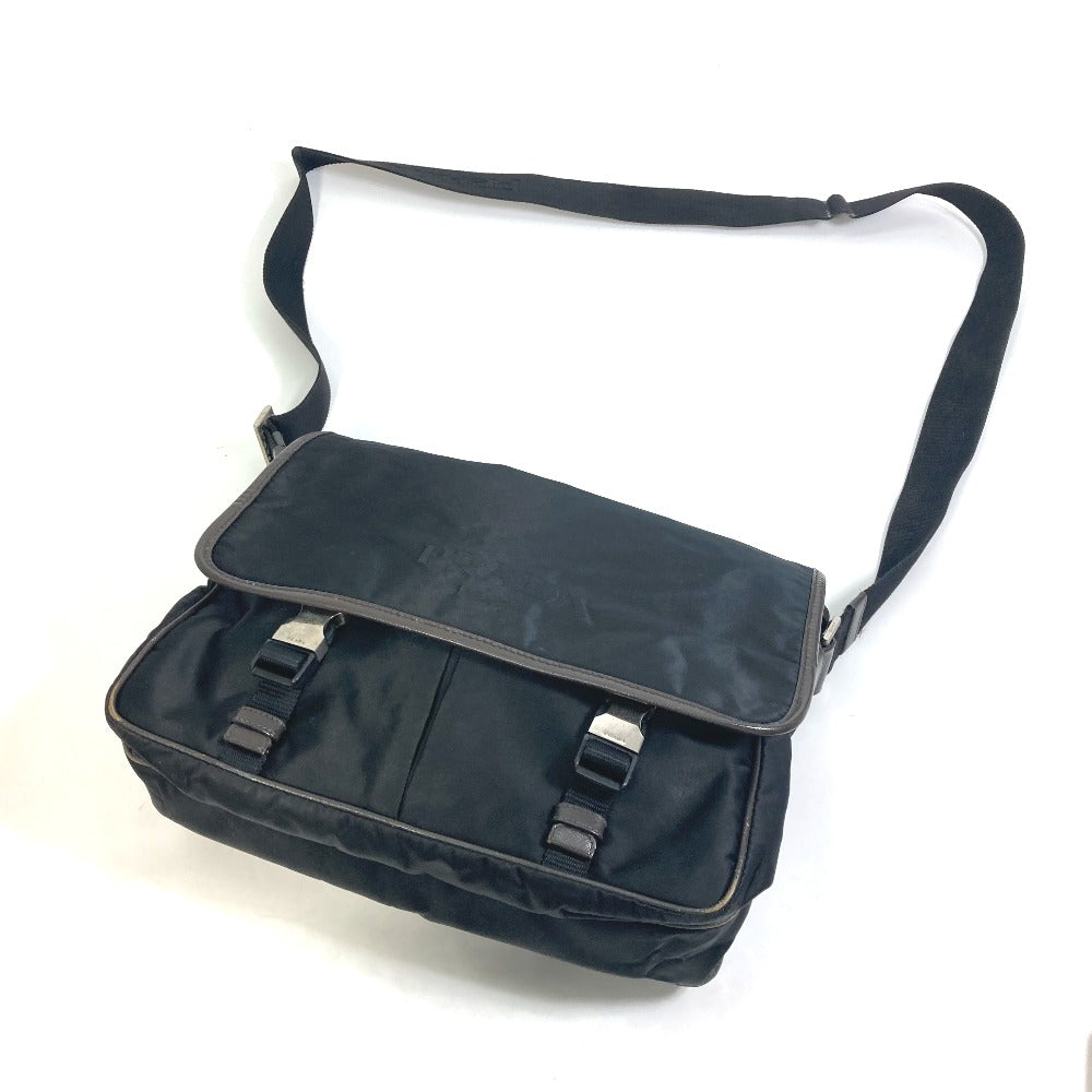 PRADA Shoulder Bag Nylon, Leather Black / brown Triangle logo Messenger bag mens Used Authentic
