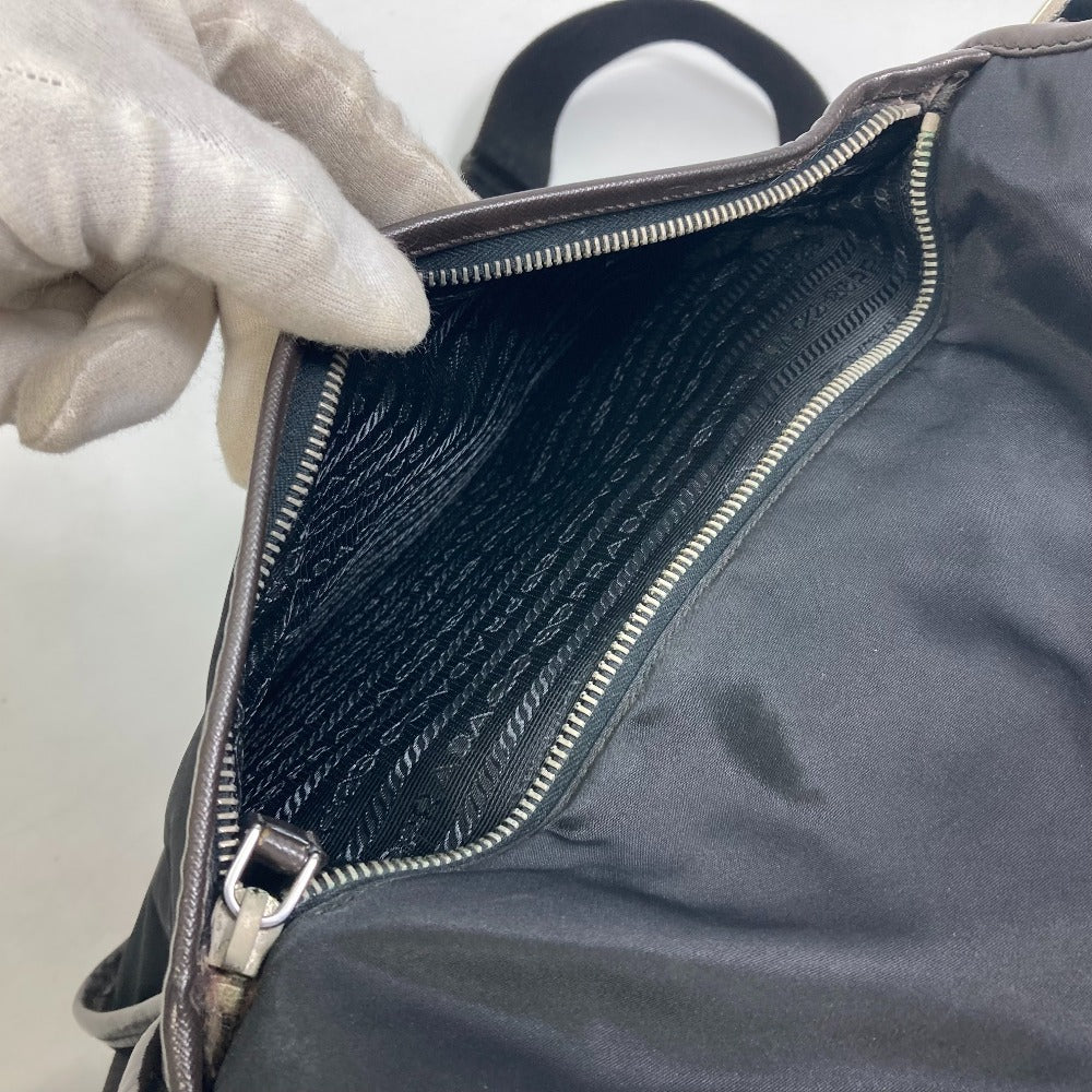 PRADA Shoulder Bag Nylon, Leather Black / brown Triangle logo Messenger bag mens Used Authentic