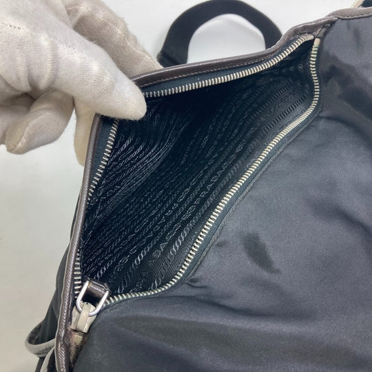 PRADA Shoulder Bag Nylon, Leather Black / brown Triangle logo Messenger bag mens Used Authentic