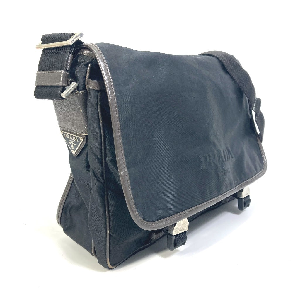 PRADA Shoulder Bag Nylon, Leather Black / brown Triangle logo Messenger bag mens Used Authentic