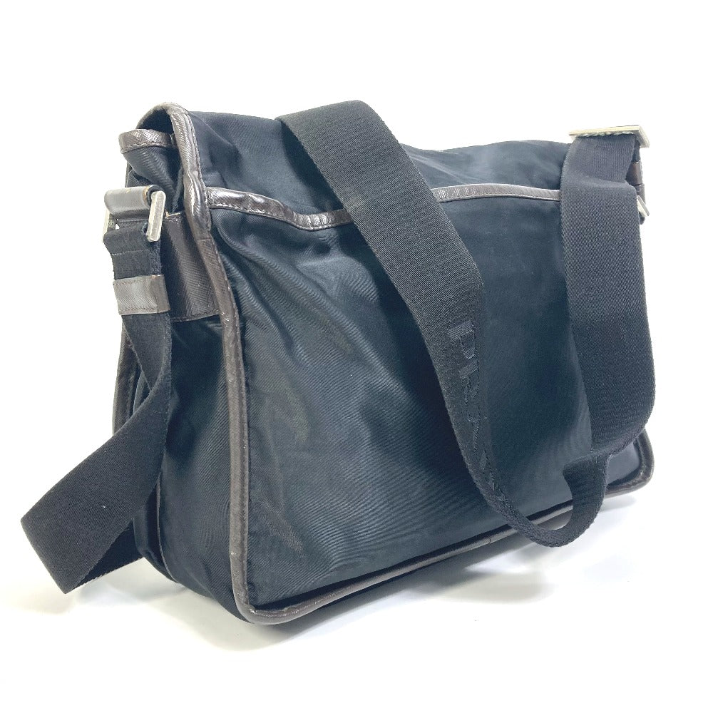 PRADA Shoulder Bag Nylon, Leather Black / brown Triangle logo Messenger bag mens Used Authentic