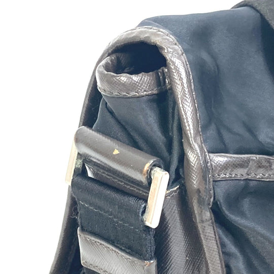 PRADA Shoulder Bag Nylon, Leather Black / brown Triangle logo Messenger bag mens Used Authentic